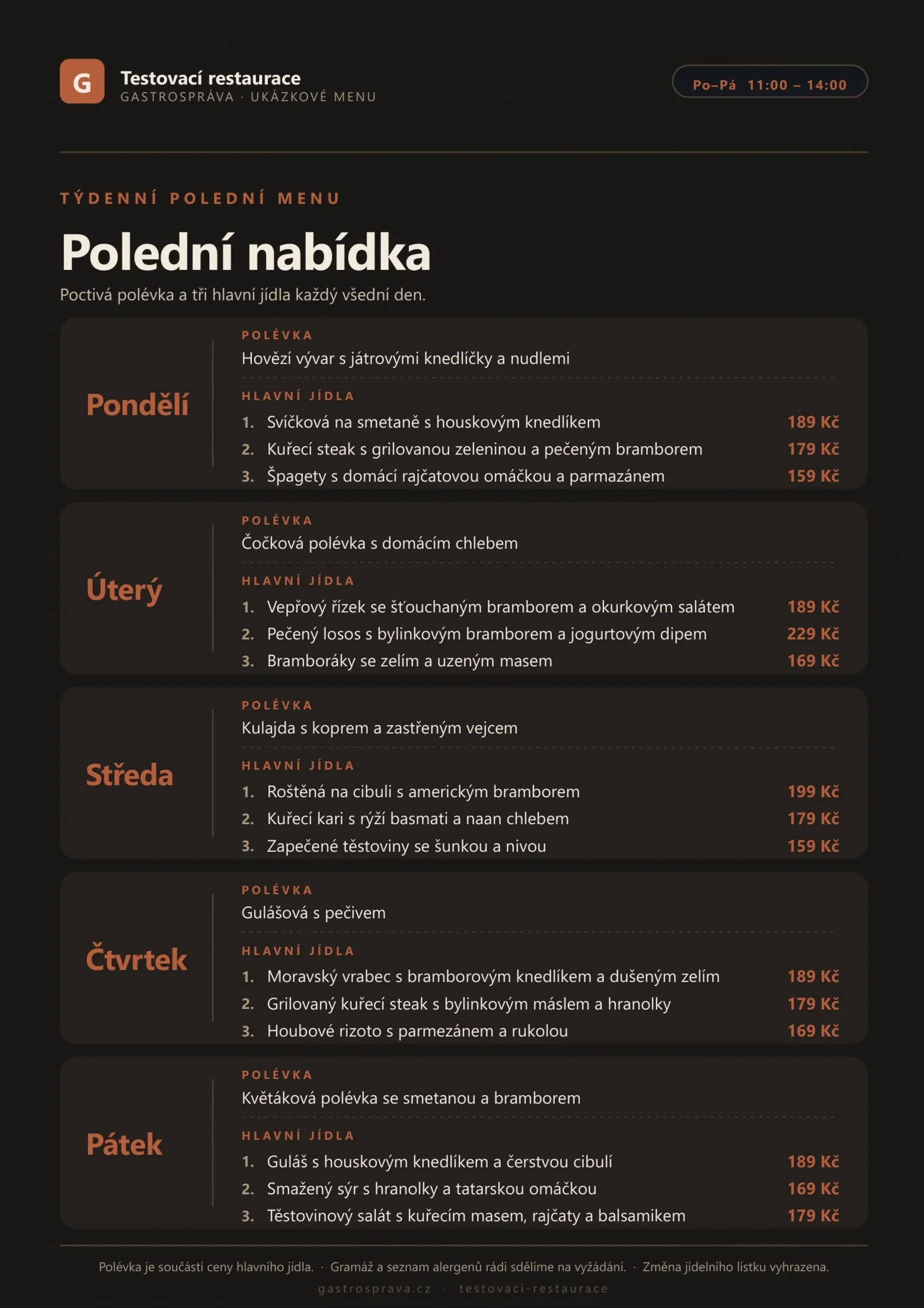 Týdenní menu menu